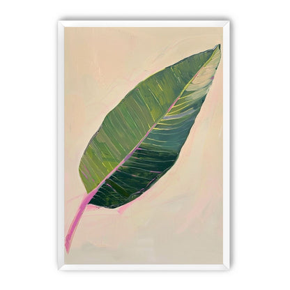Green leaf with pink spine