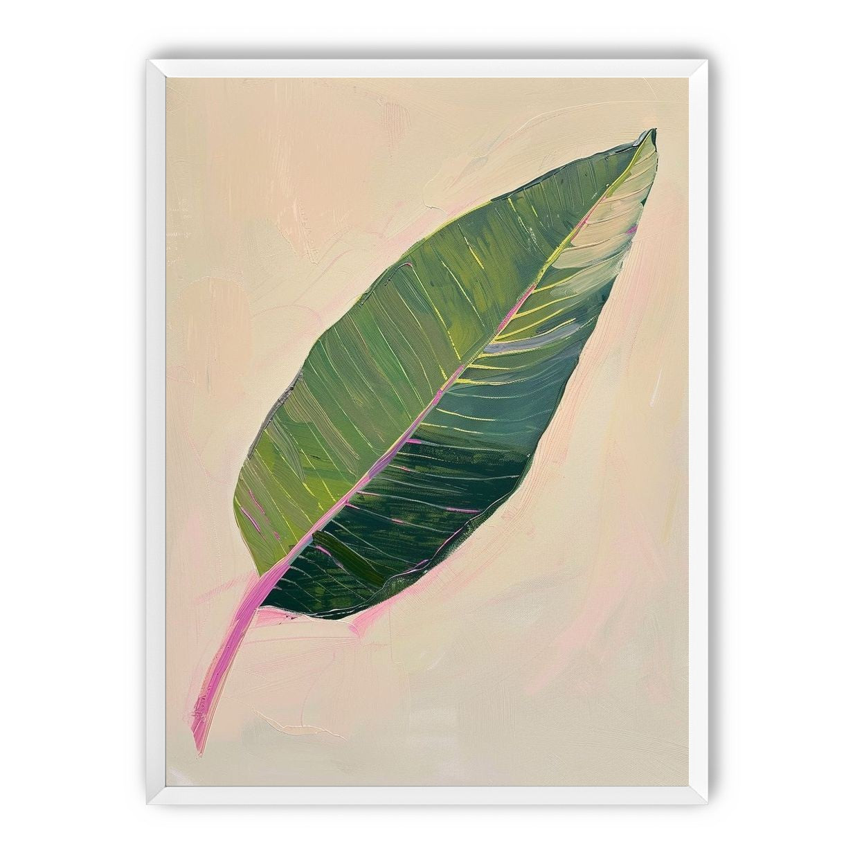 Green leaf with pink spine
