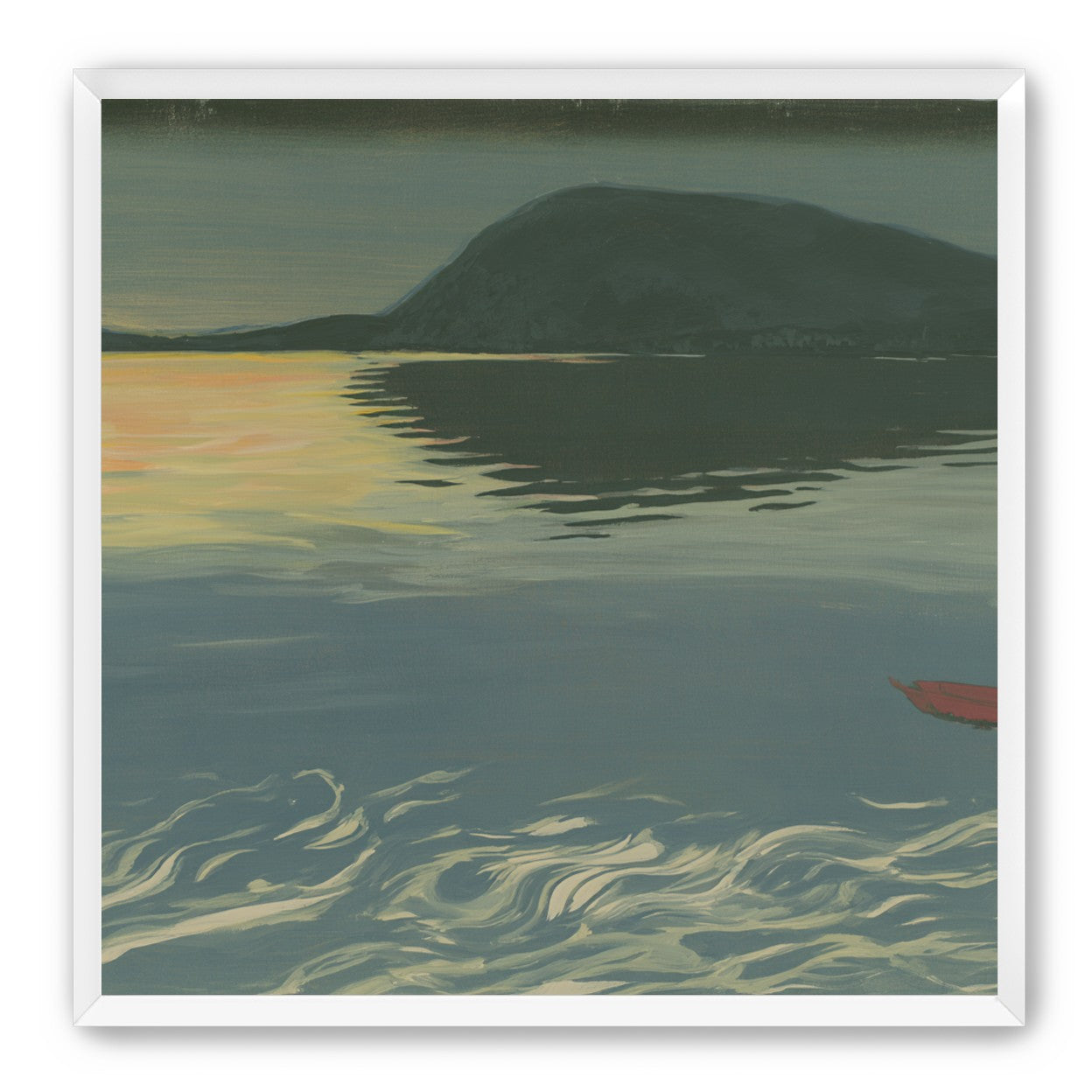 Red boat on still water