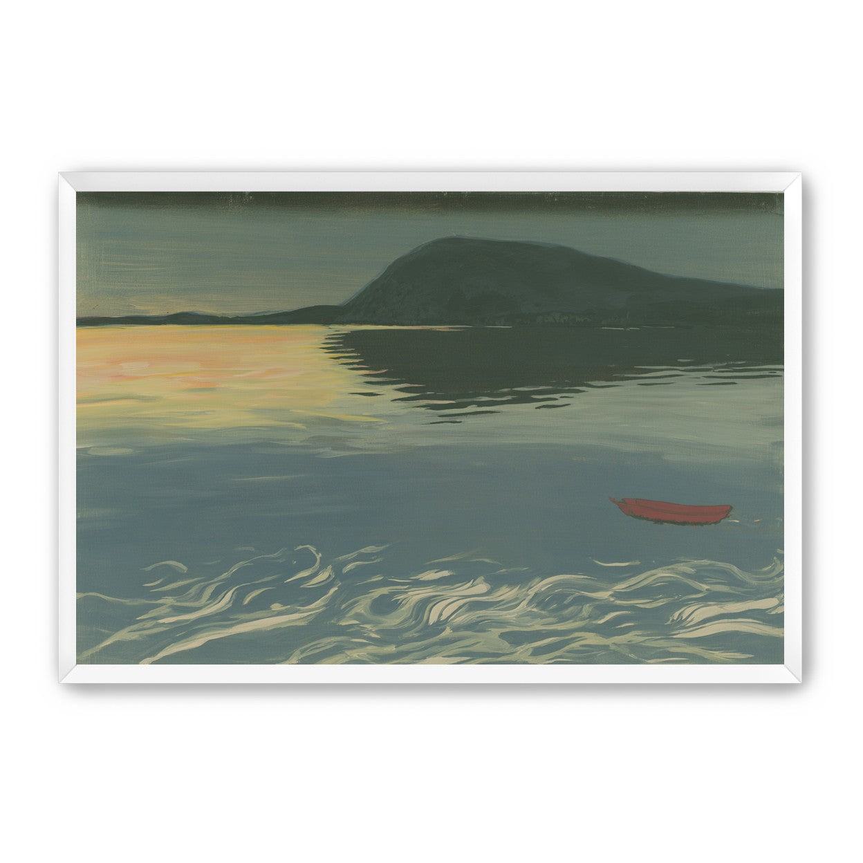 Red boat on still water