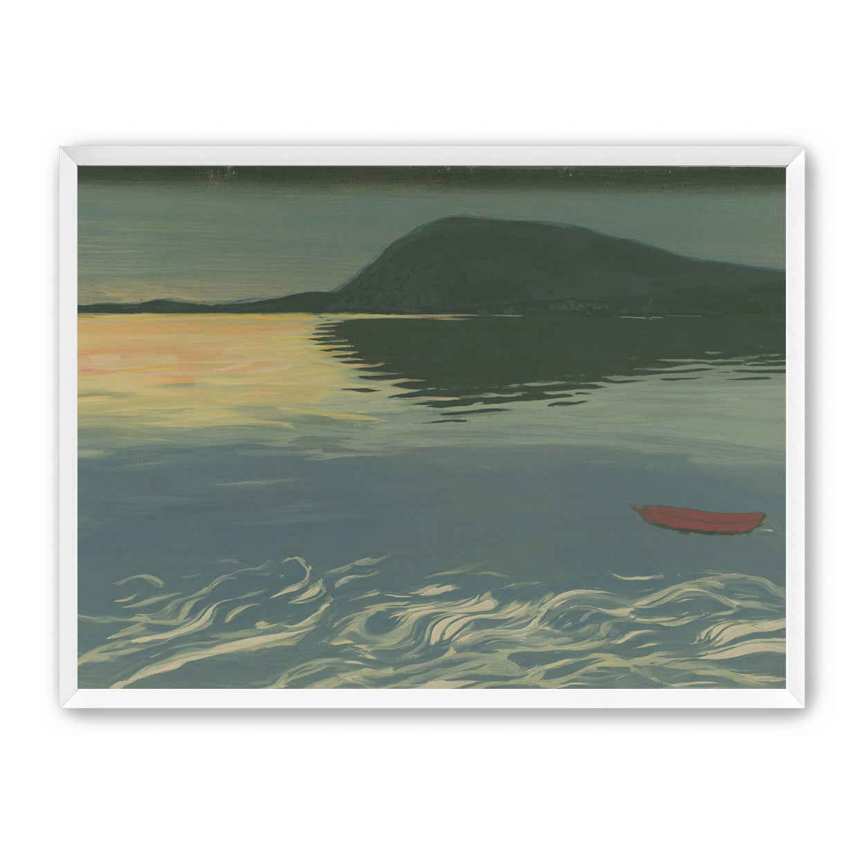Red boat on still water