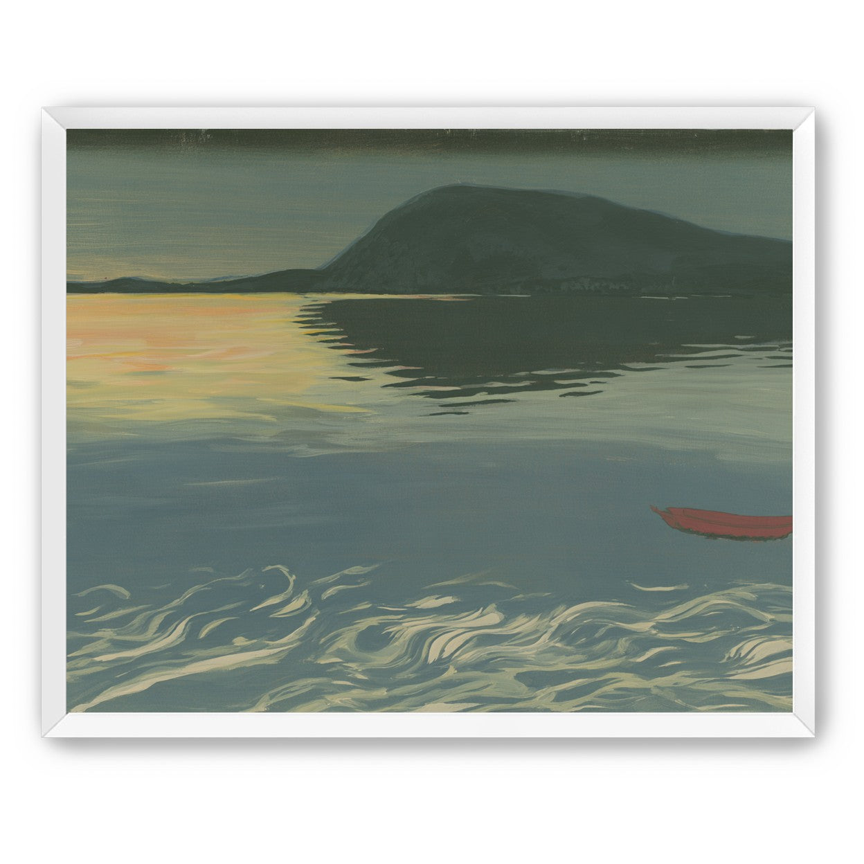Red boat on still water