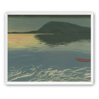 Red boat on still water