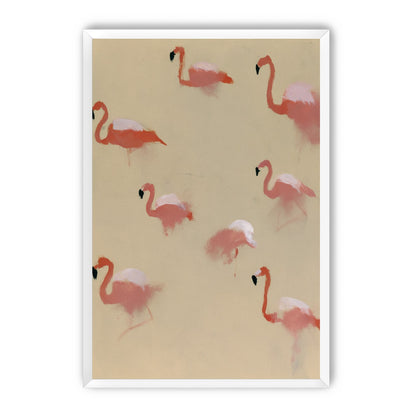 Flamingos in quiet drift