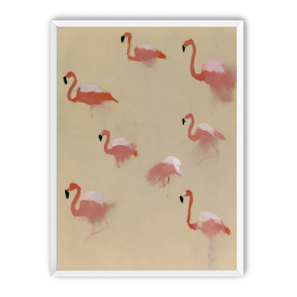 Flamingos in quiet drift