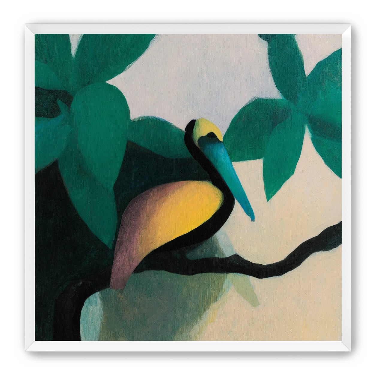 Blue beak in teal leaves