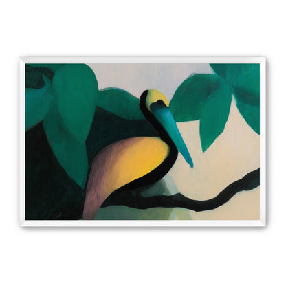 Blue beak in teal leaves