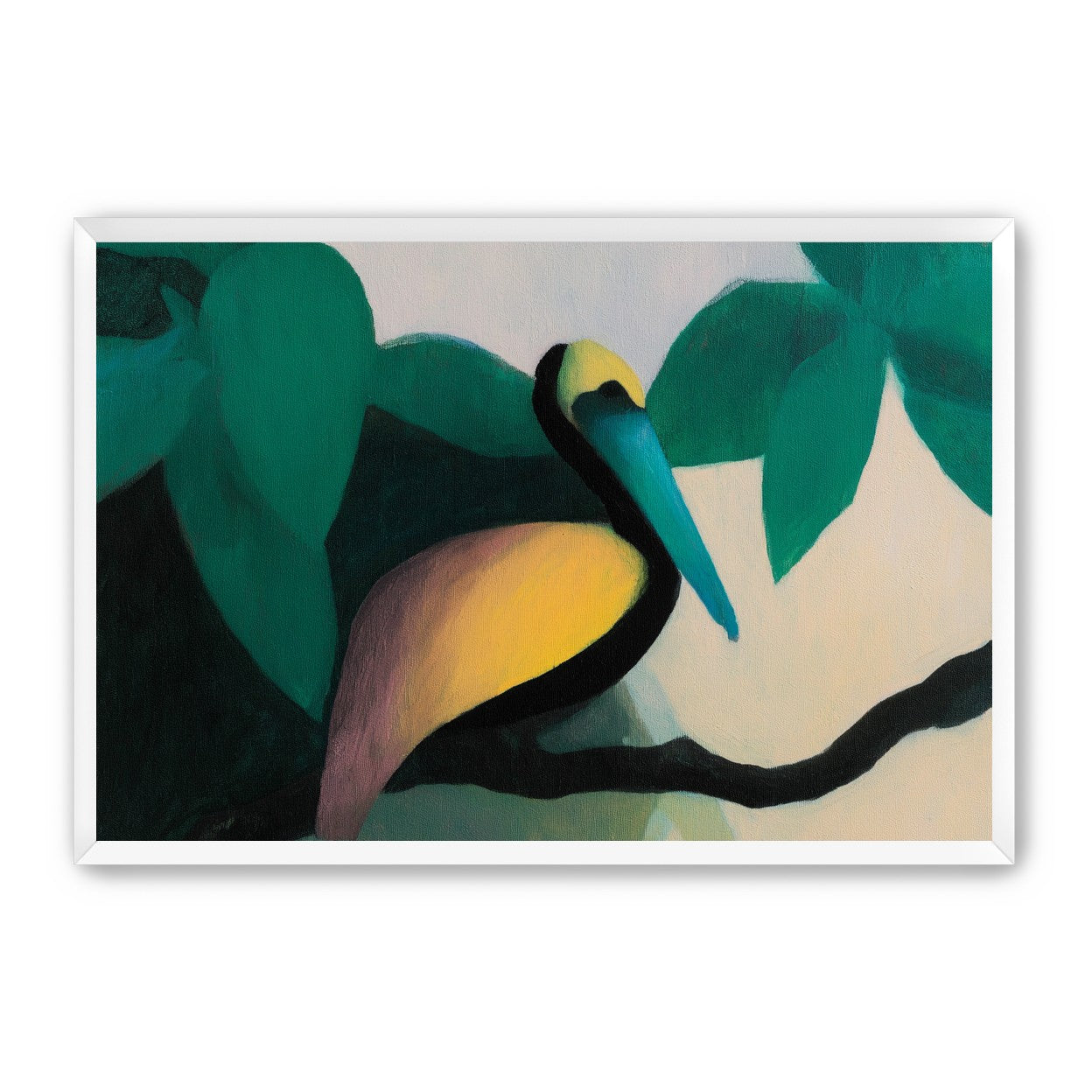 Blue beak in teal leaves