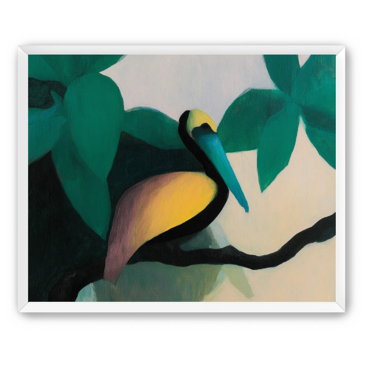 Blue beak in teal leaves