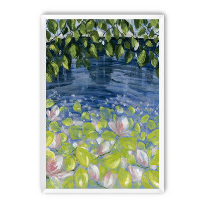 Leaves over lily pond