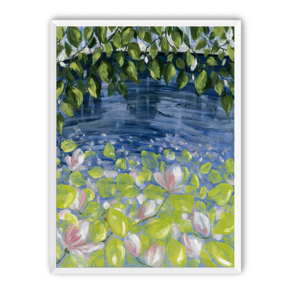 Leaves over lily pond