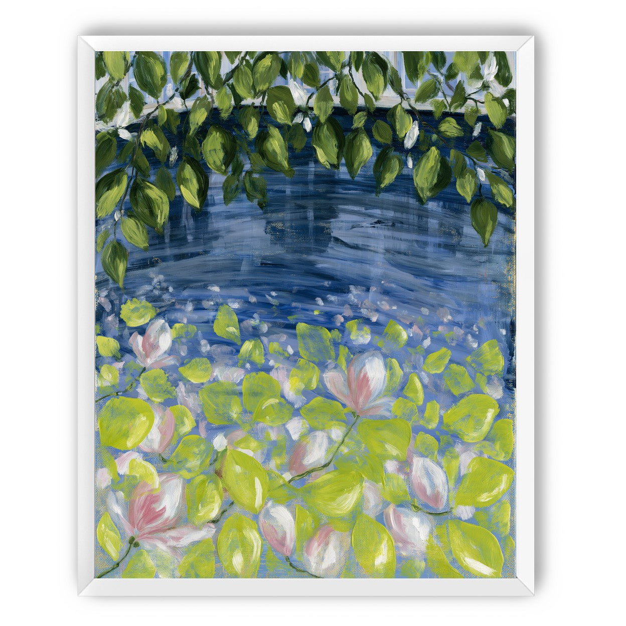 Leaves over lily pond