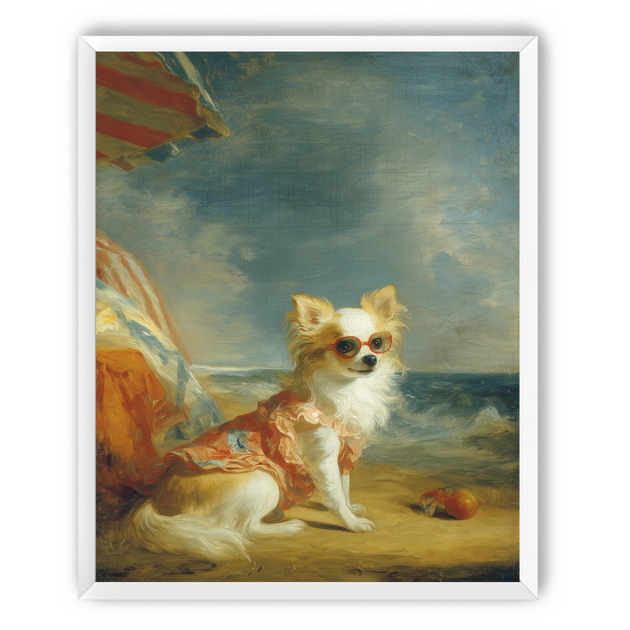 Seaside dog in red sunglasses