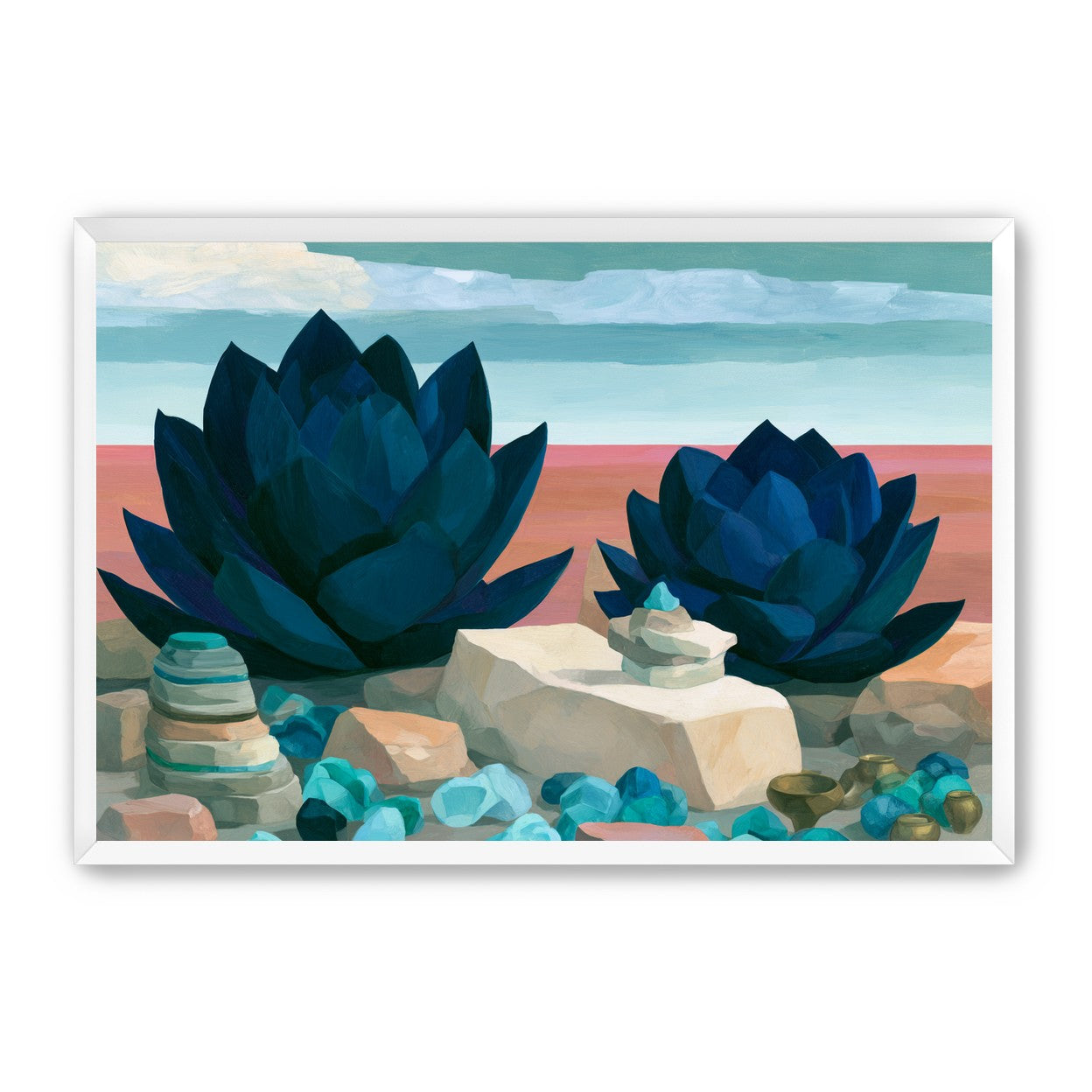 Deep blue blooms on coral ground
