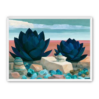 Deep blue blooms on coral ground
