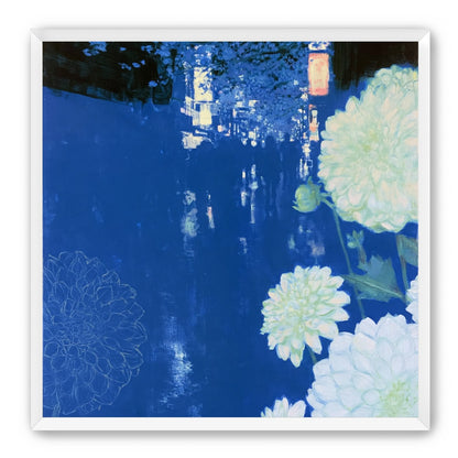 White blooms on blue canal
