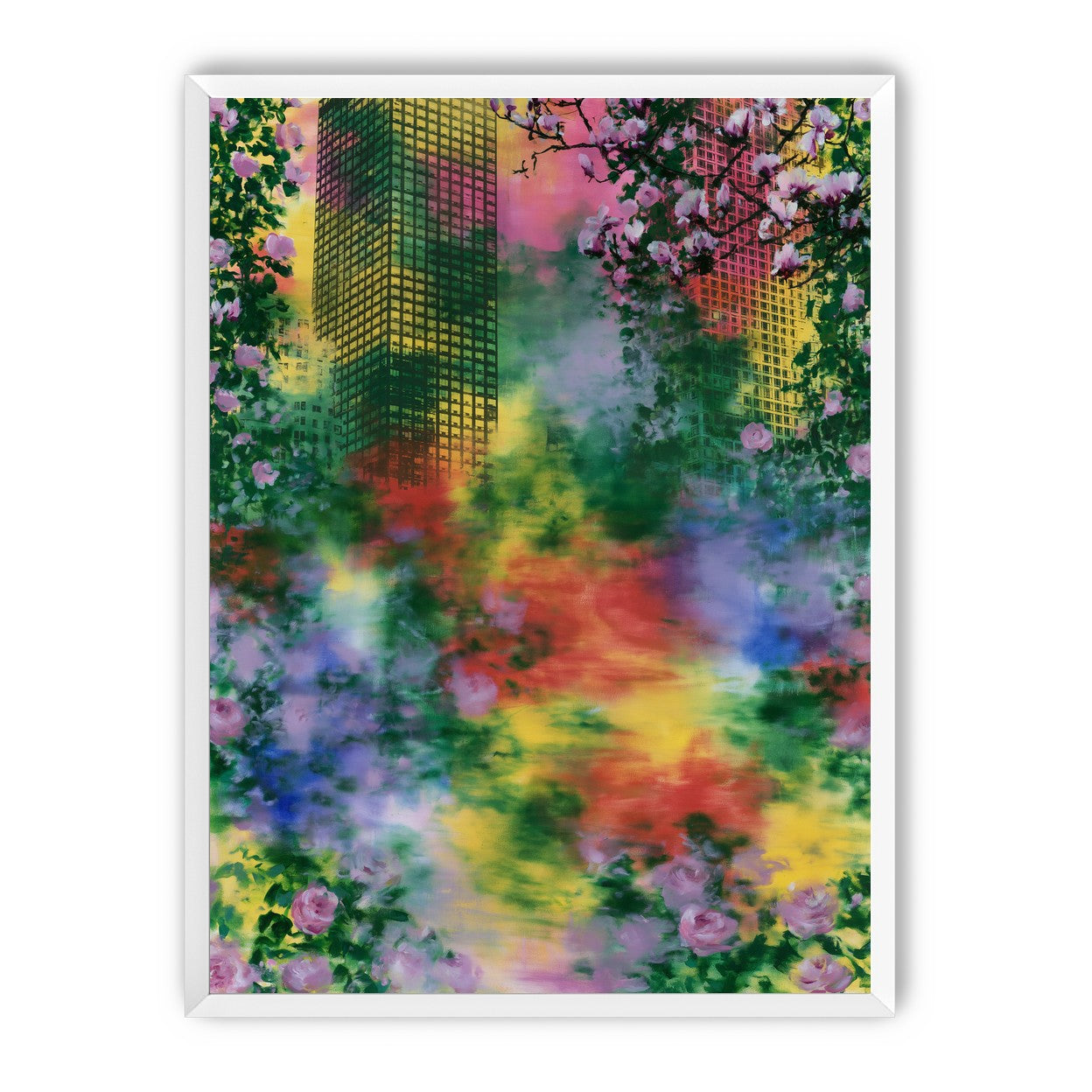 Blossoms over rainbow glass
