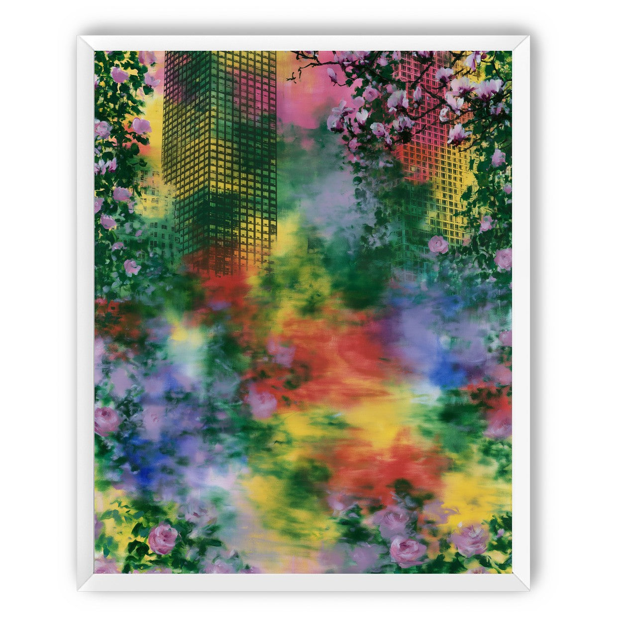 Blossoms over rainbow glass