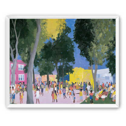 Summer crowd under tall trees