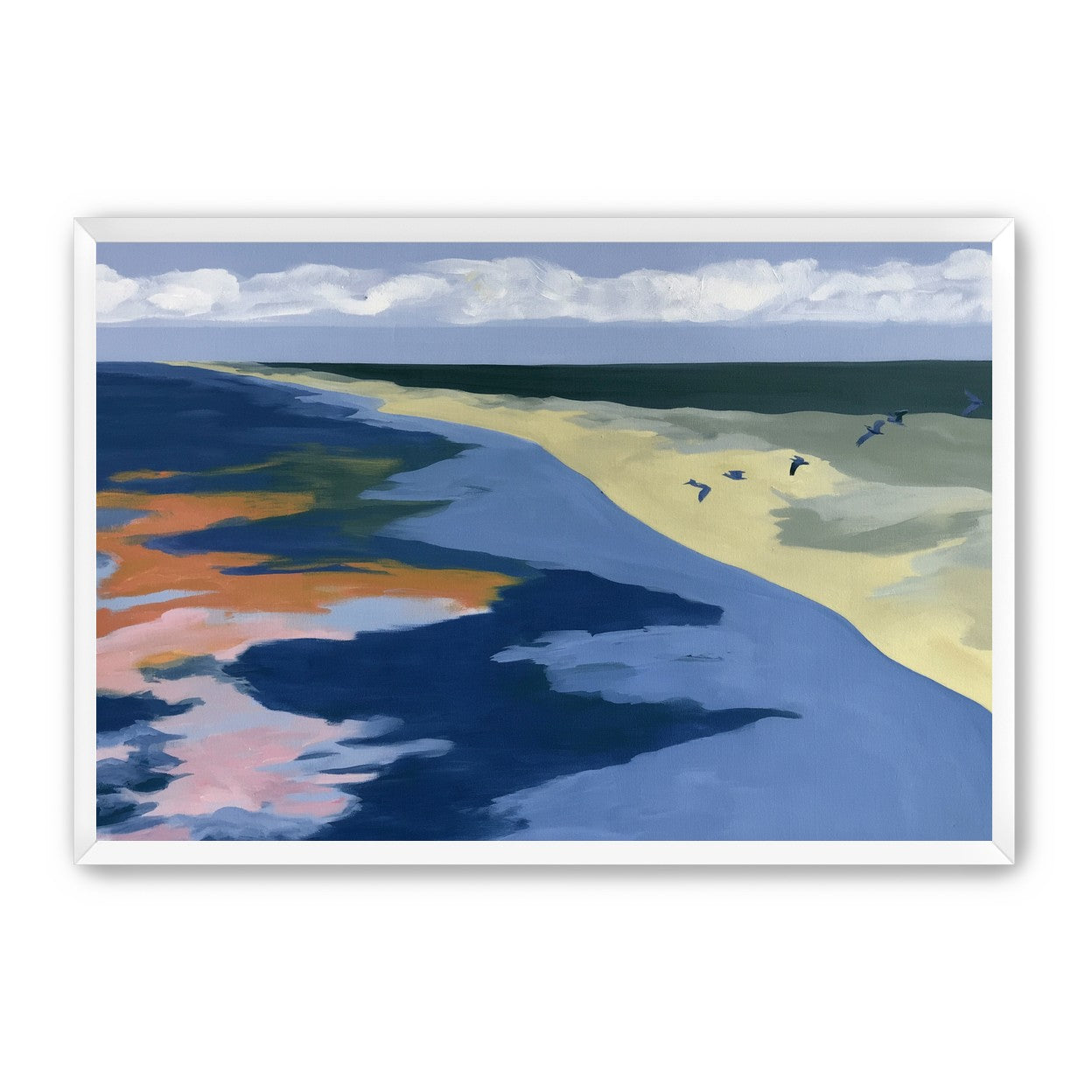 Birds over the pale shore