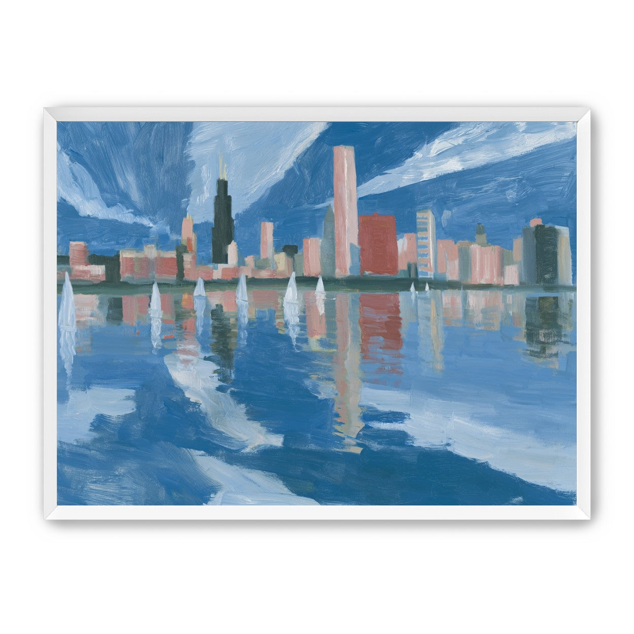 Sailboats before the mirrored skyline