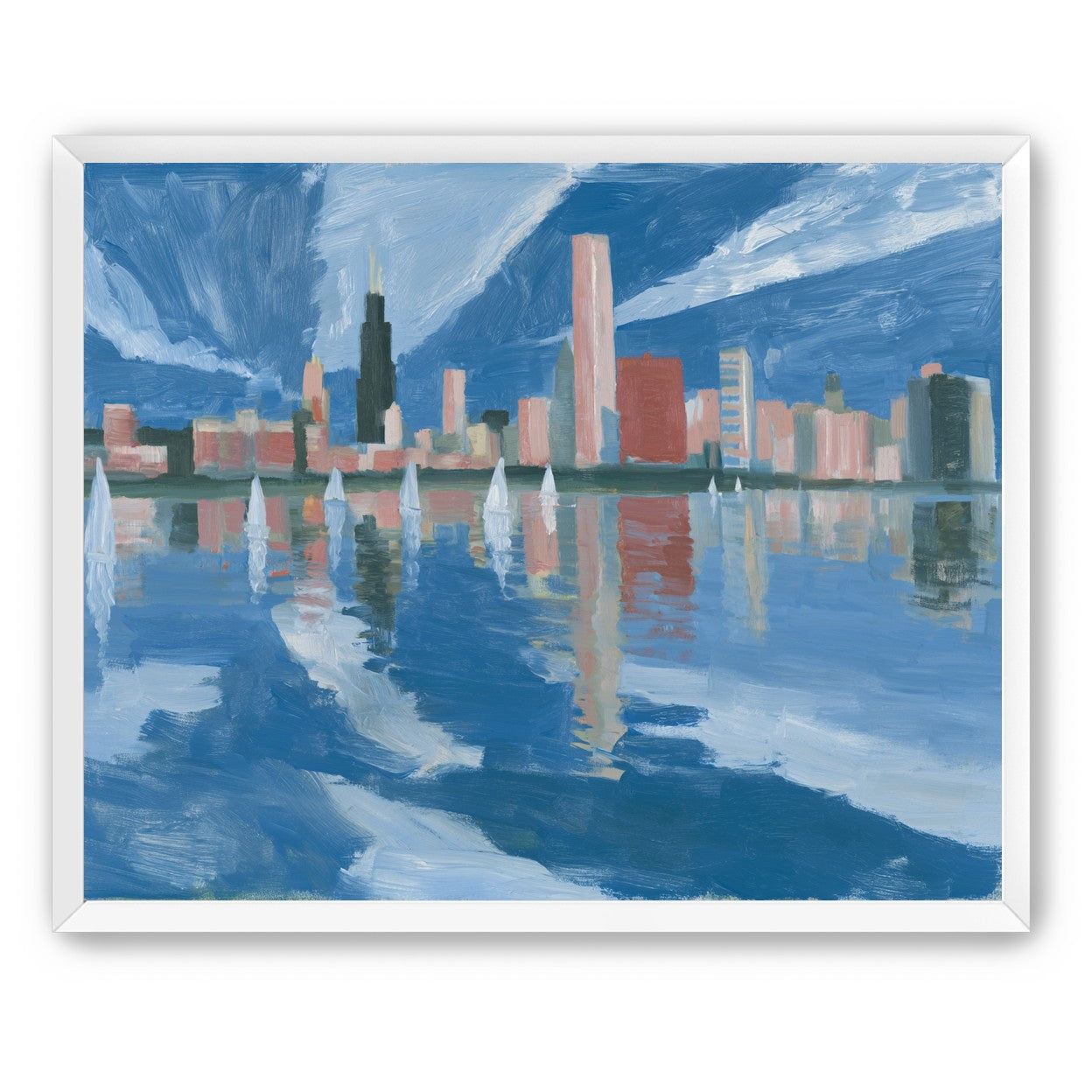 Sailboats before the mirrored skyline