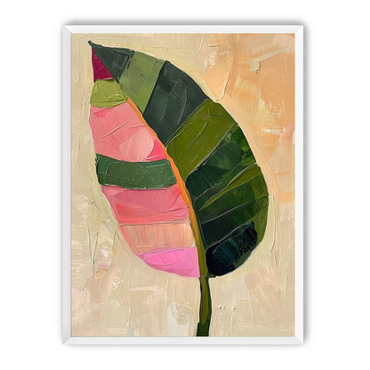 Pink light on a green leaf