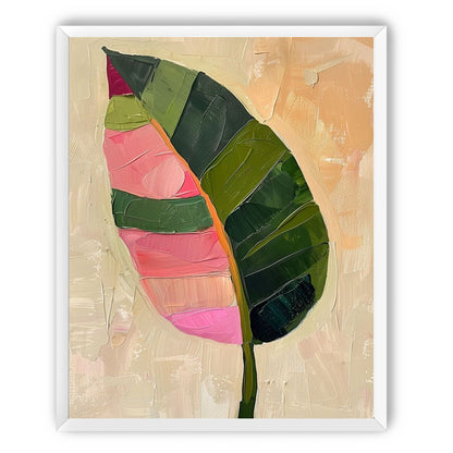 Pink light on a green leaf