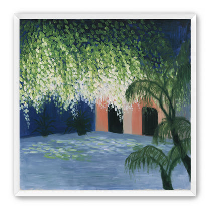 Doorway under falling blossoms