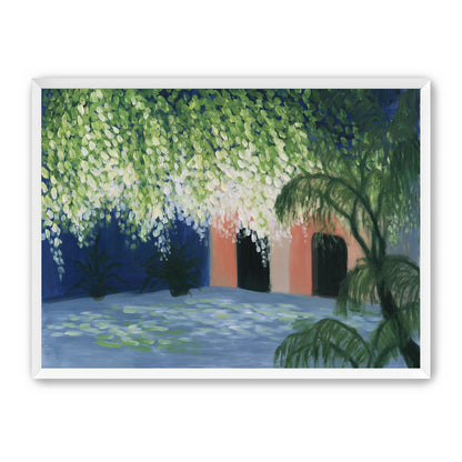 Doorway under falling blossoms