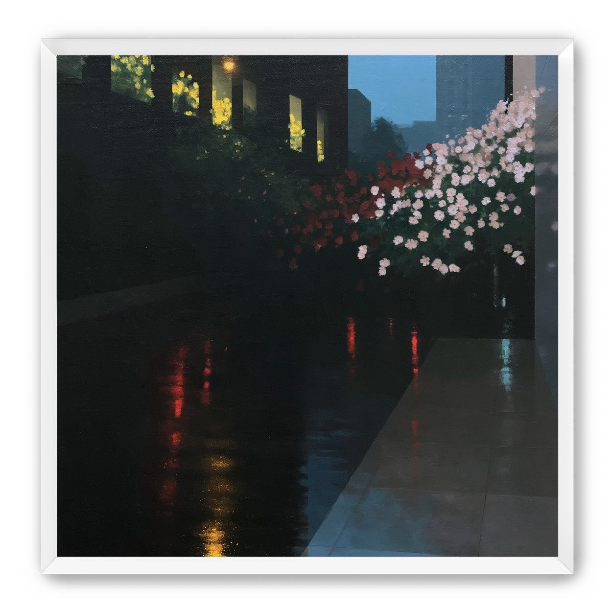Flowers beside the wet windows