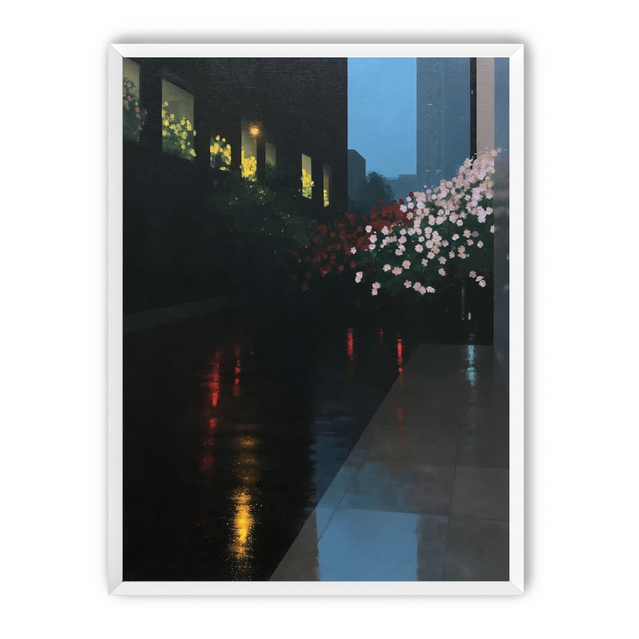 Flowers beside the wet windows
