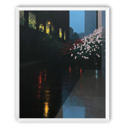 Flowers beside the wet windows
