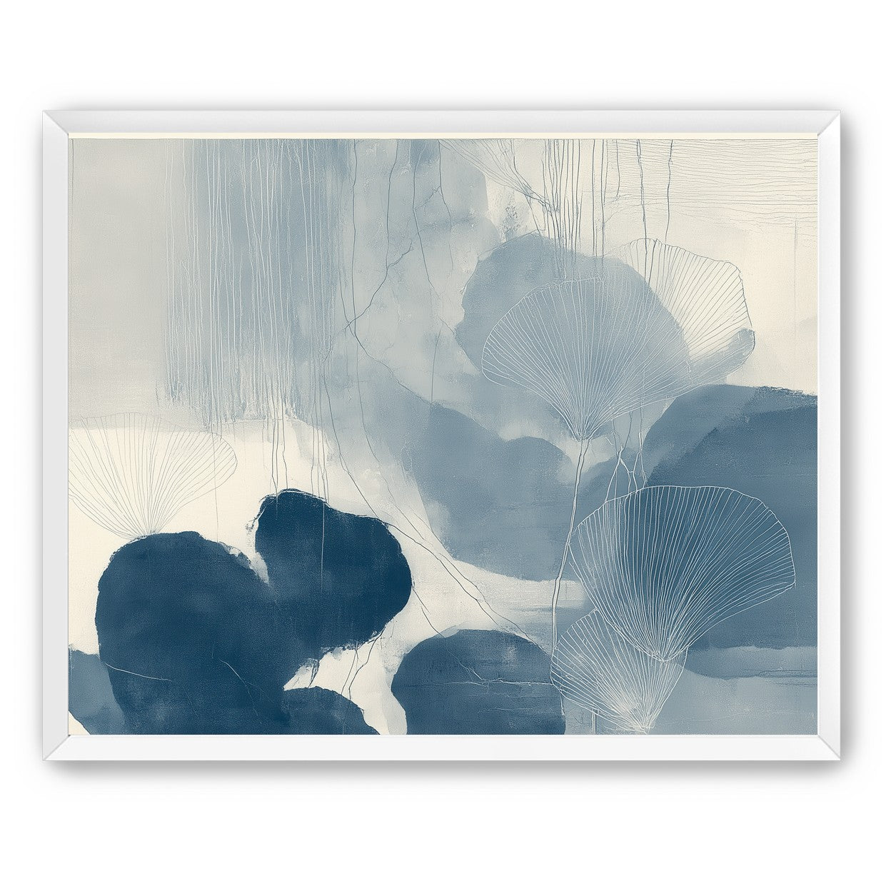 Fan leaves in blue wash