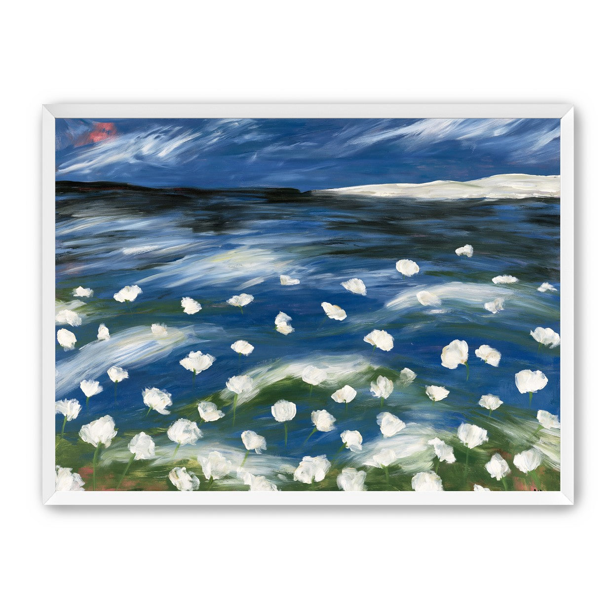 White flowers in blue wind
