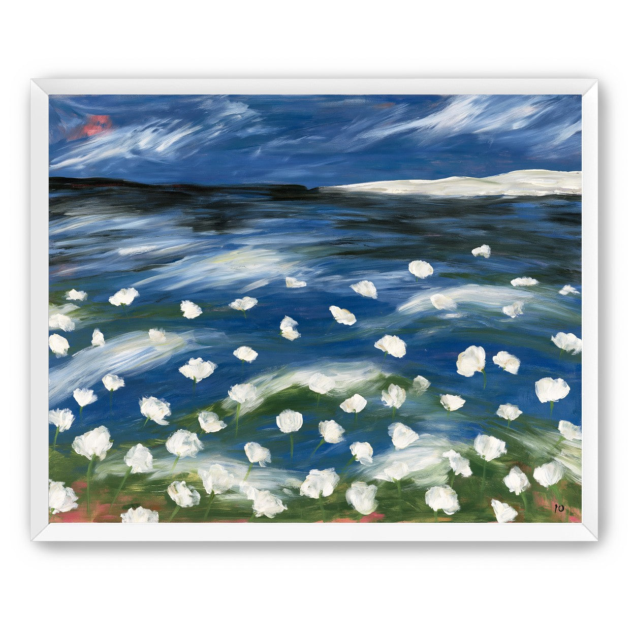White flowers in blue wind