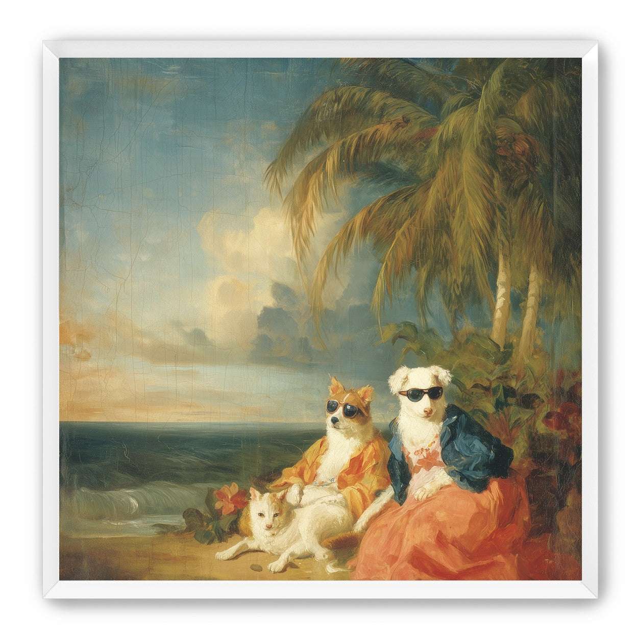 Sunglasses dogs under palms
