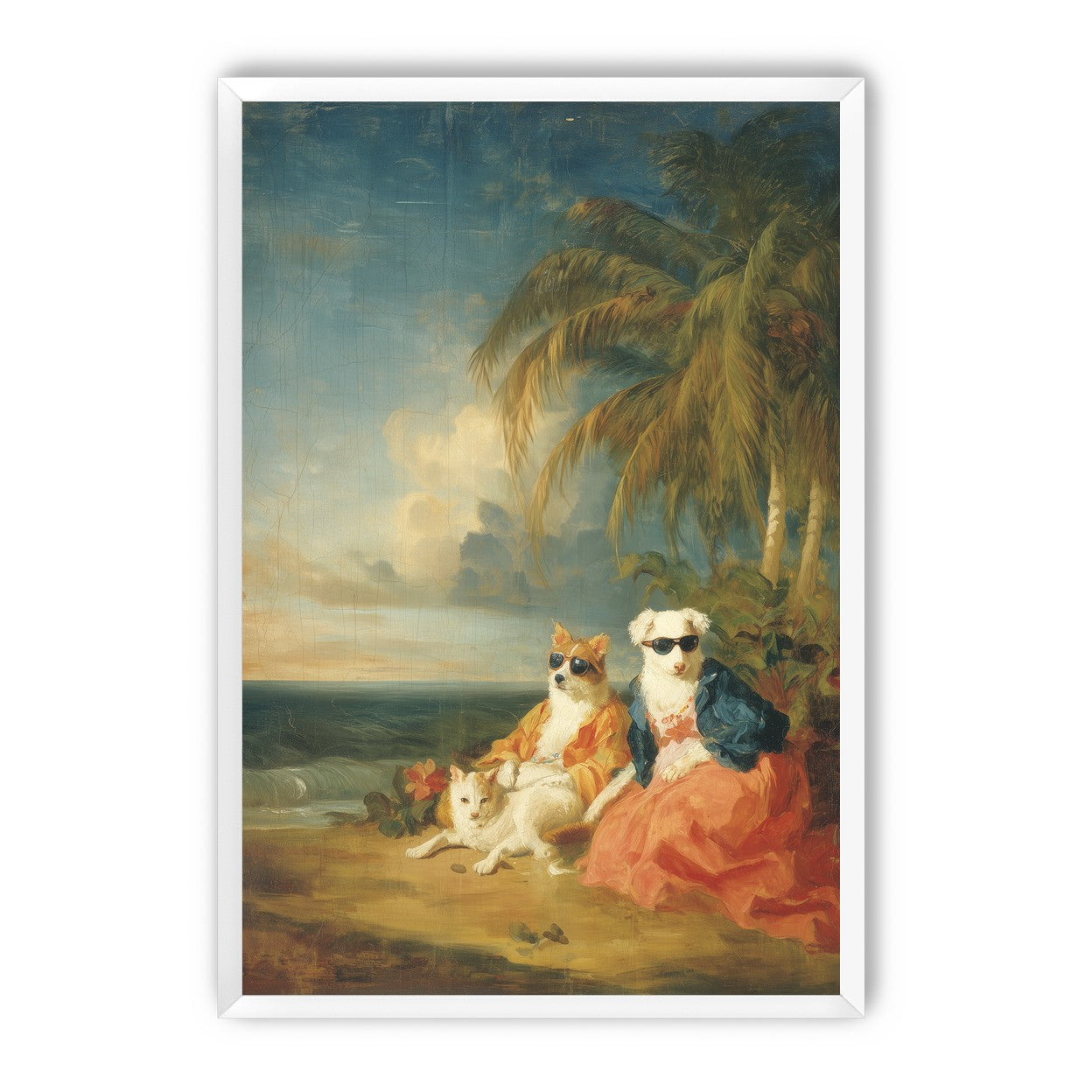 Sunglasses dogs under palms