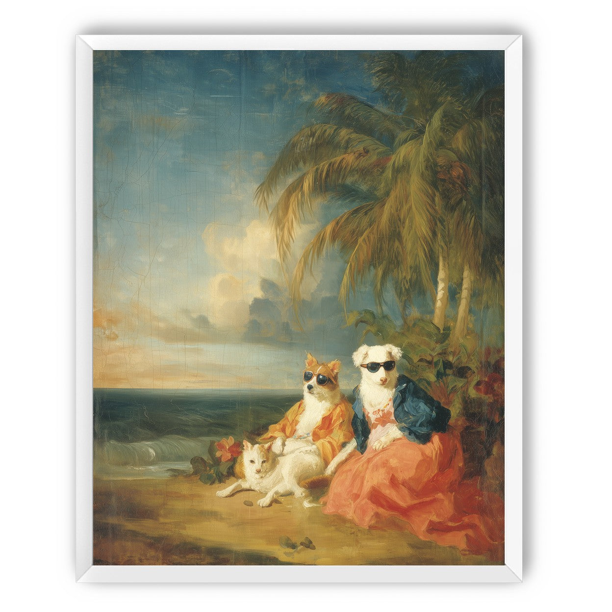 Sunglasses dogs under palms