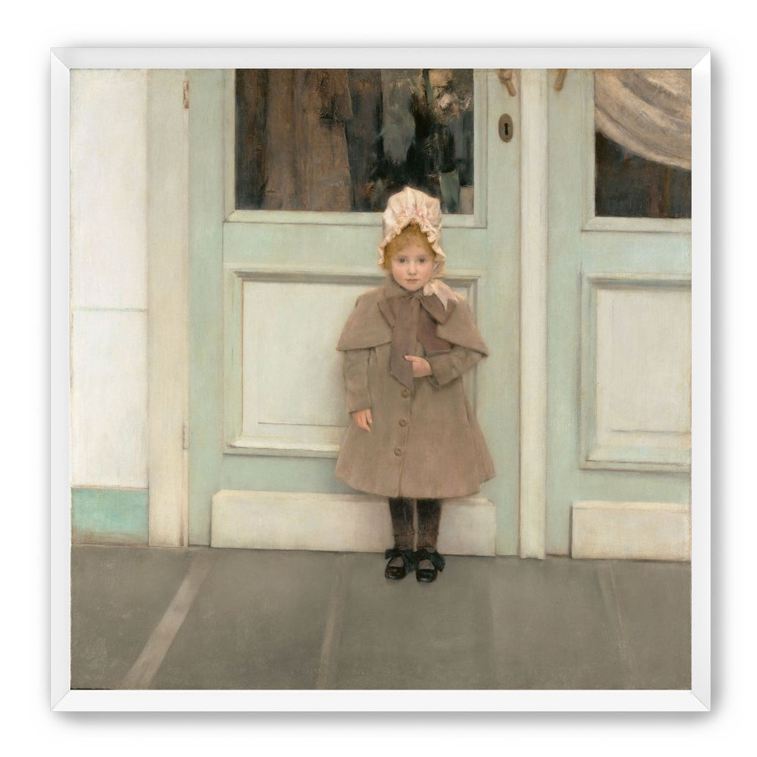 A child beneath pale doors