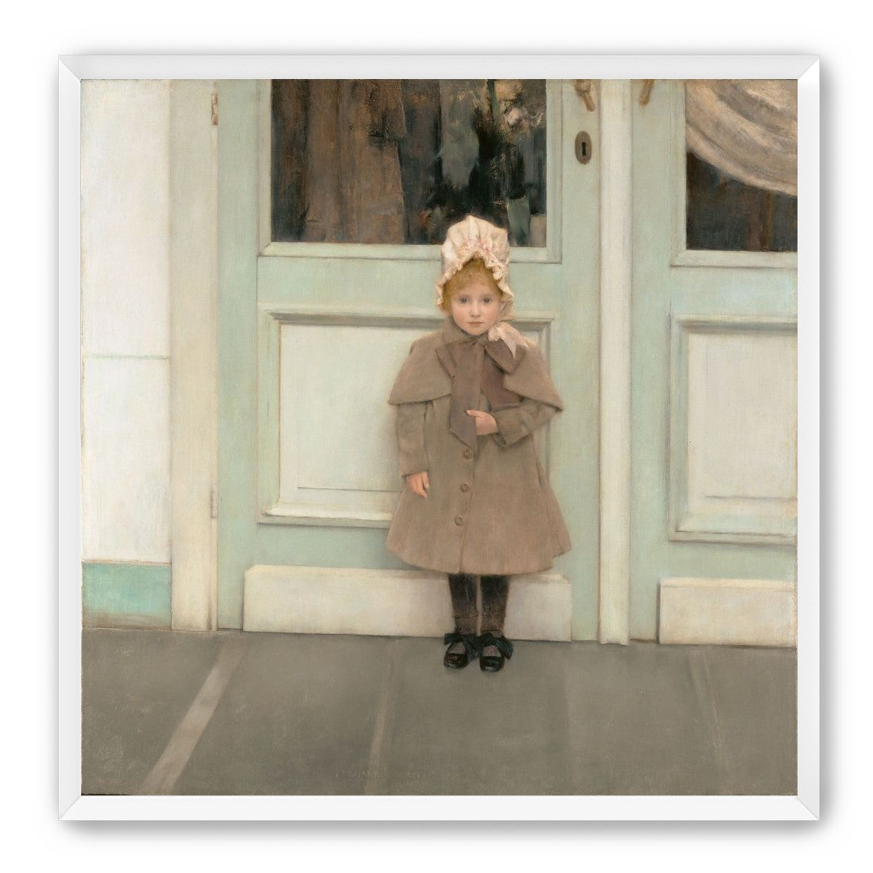 A child beneath pale doors