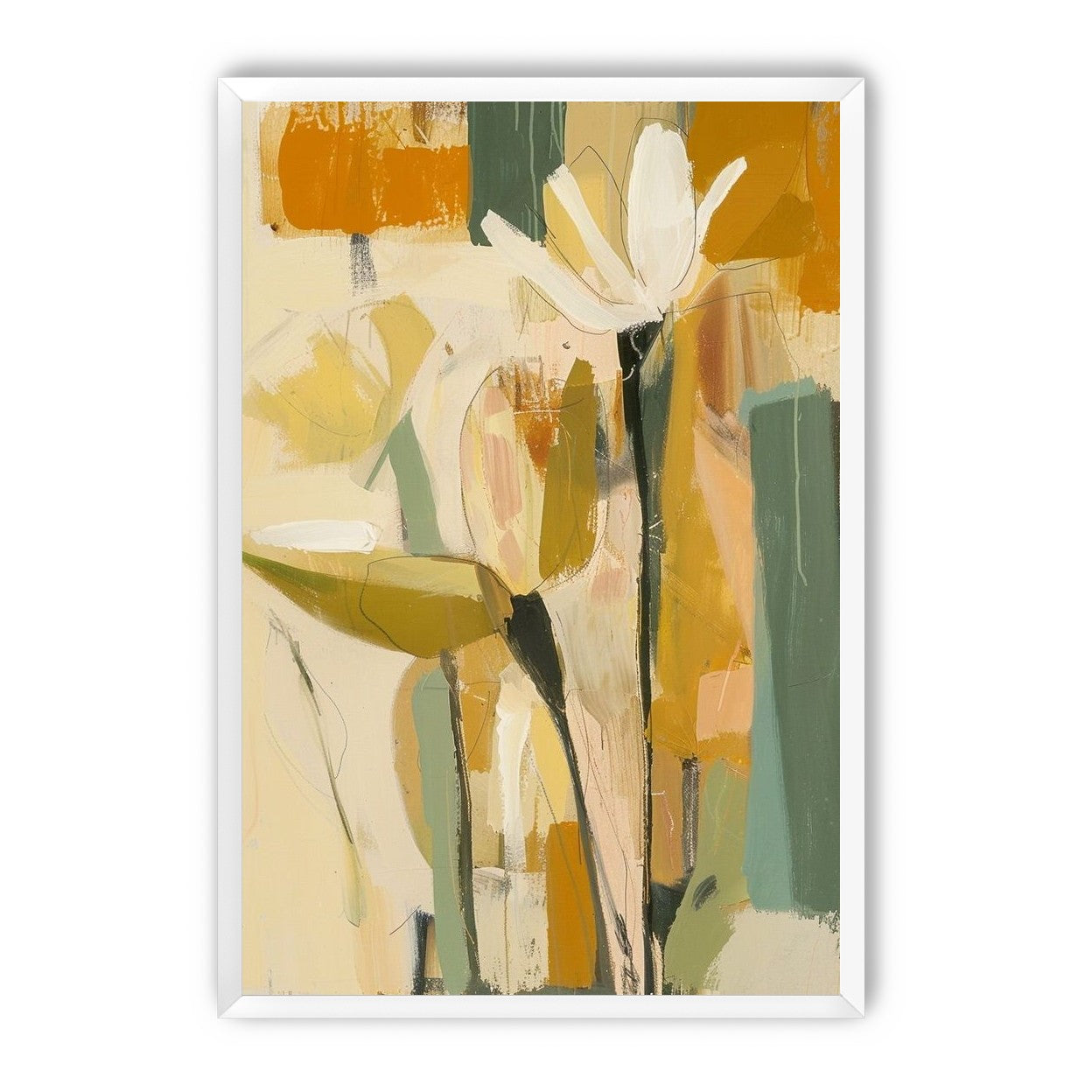 White flower in ochre blocks