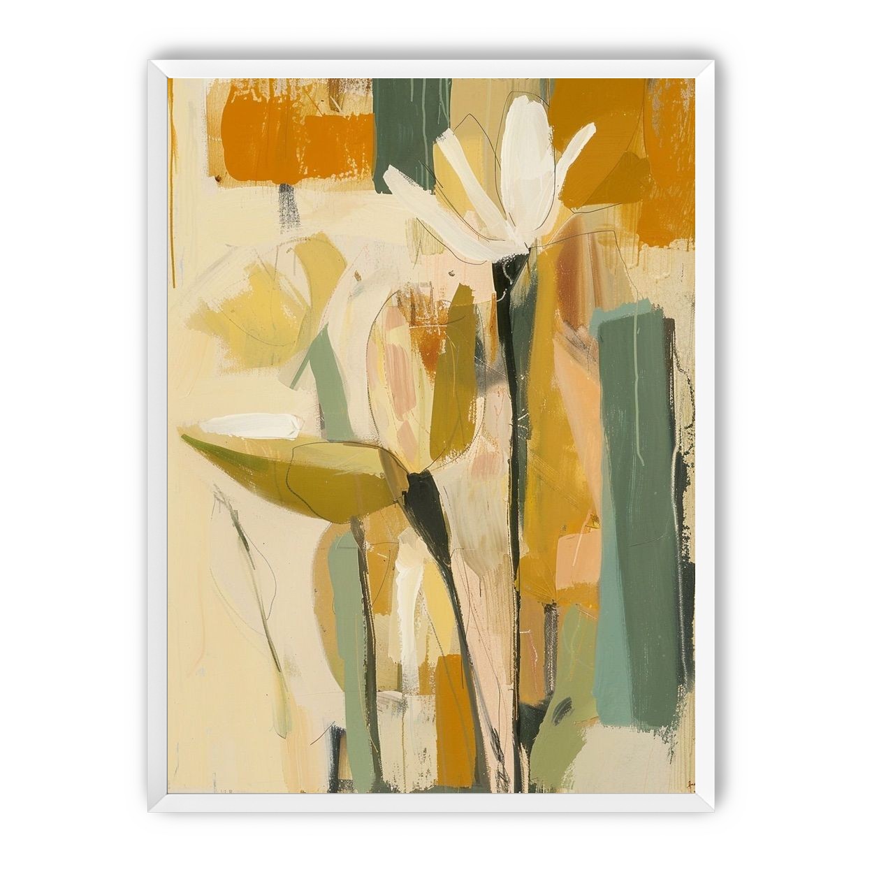 White flower in ochre blocks