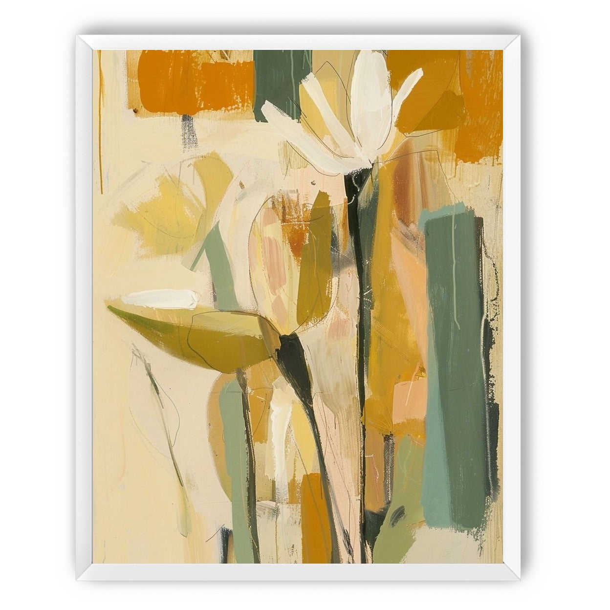 White flower in ochre blocks