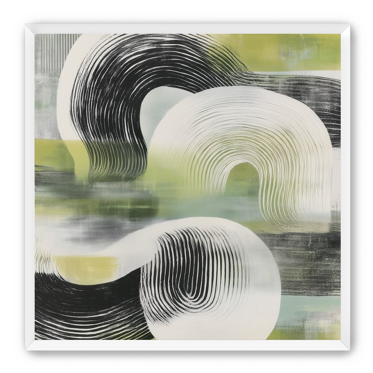 Curved bands across green fields