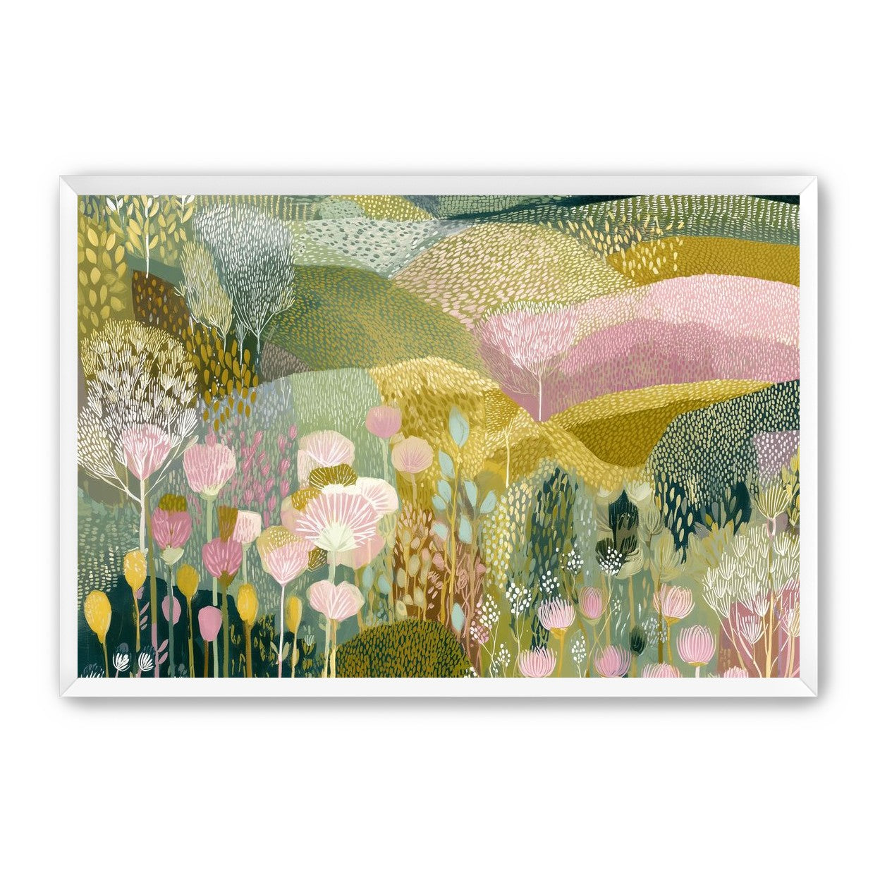 Patterned hills in bloom