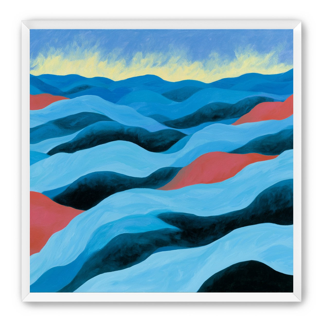 Blue hills under pale sky