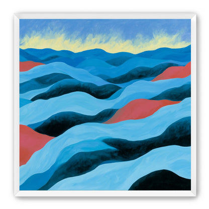 Blue hills under pale sky