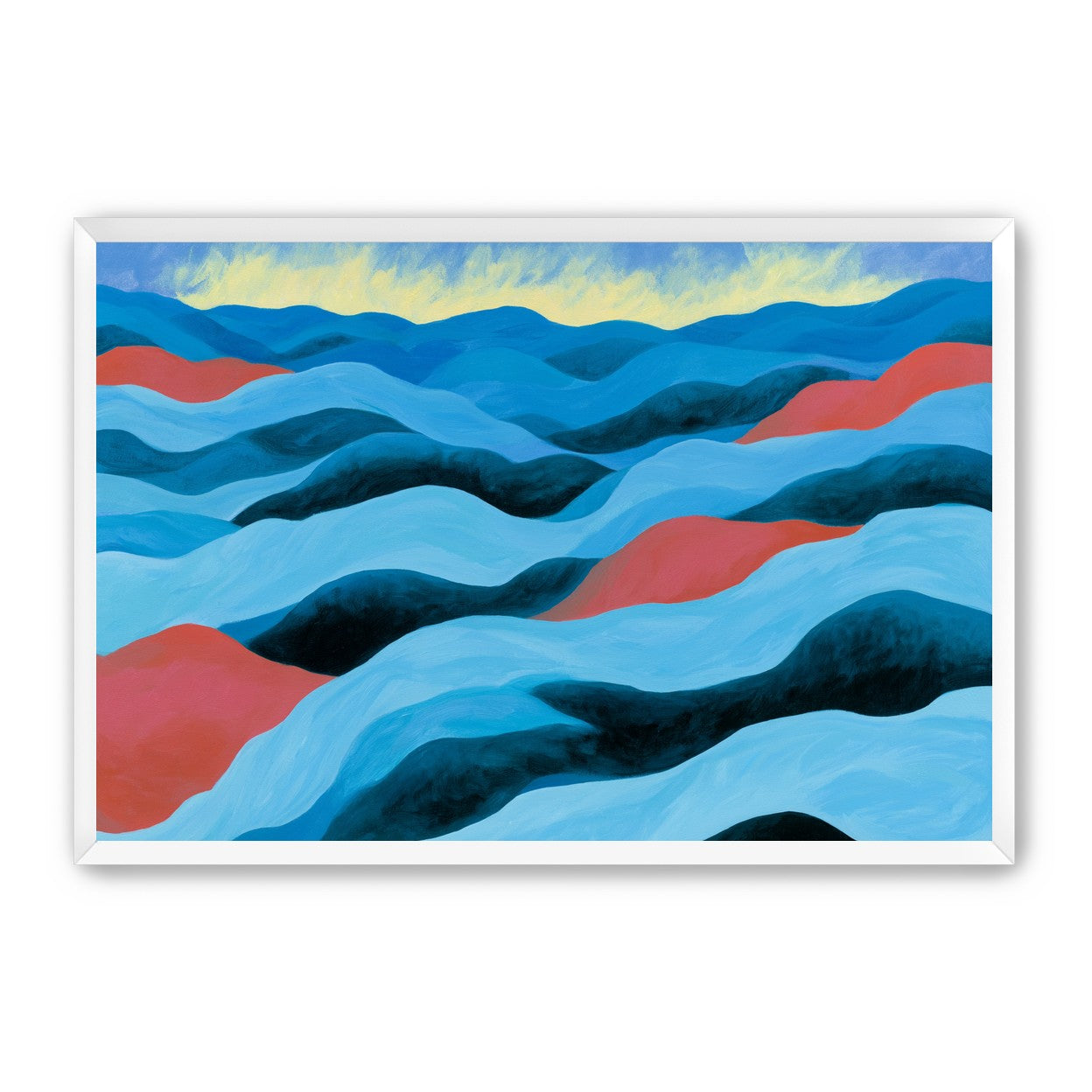 Blue hills under pale sky