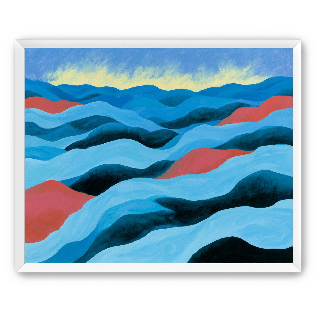 Blue hills under pale sky